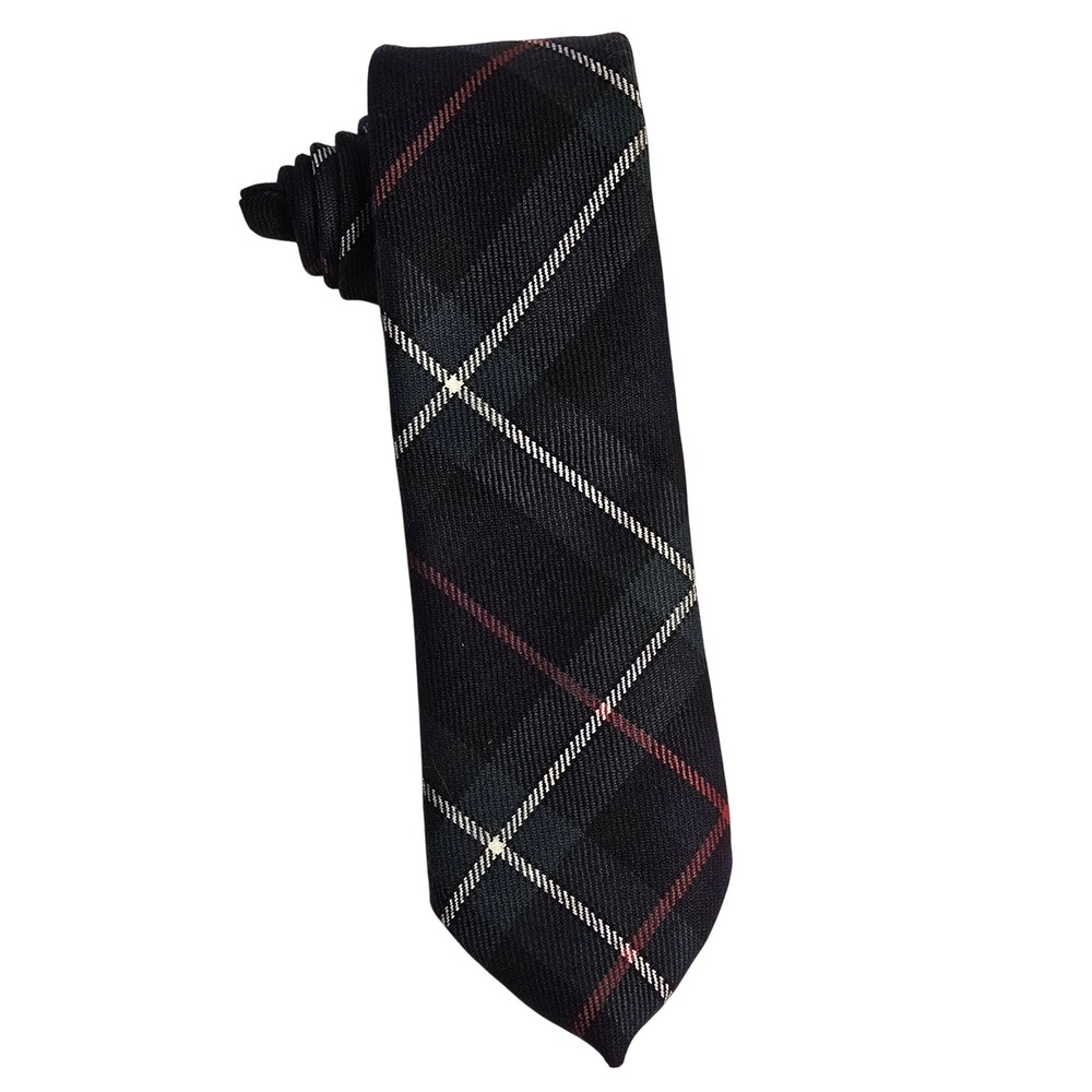 Lochcarron Scotland Mens Wool Tartan Plaid Tie Navy Green Red White Woven UK